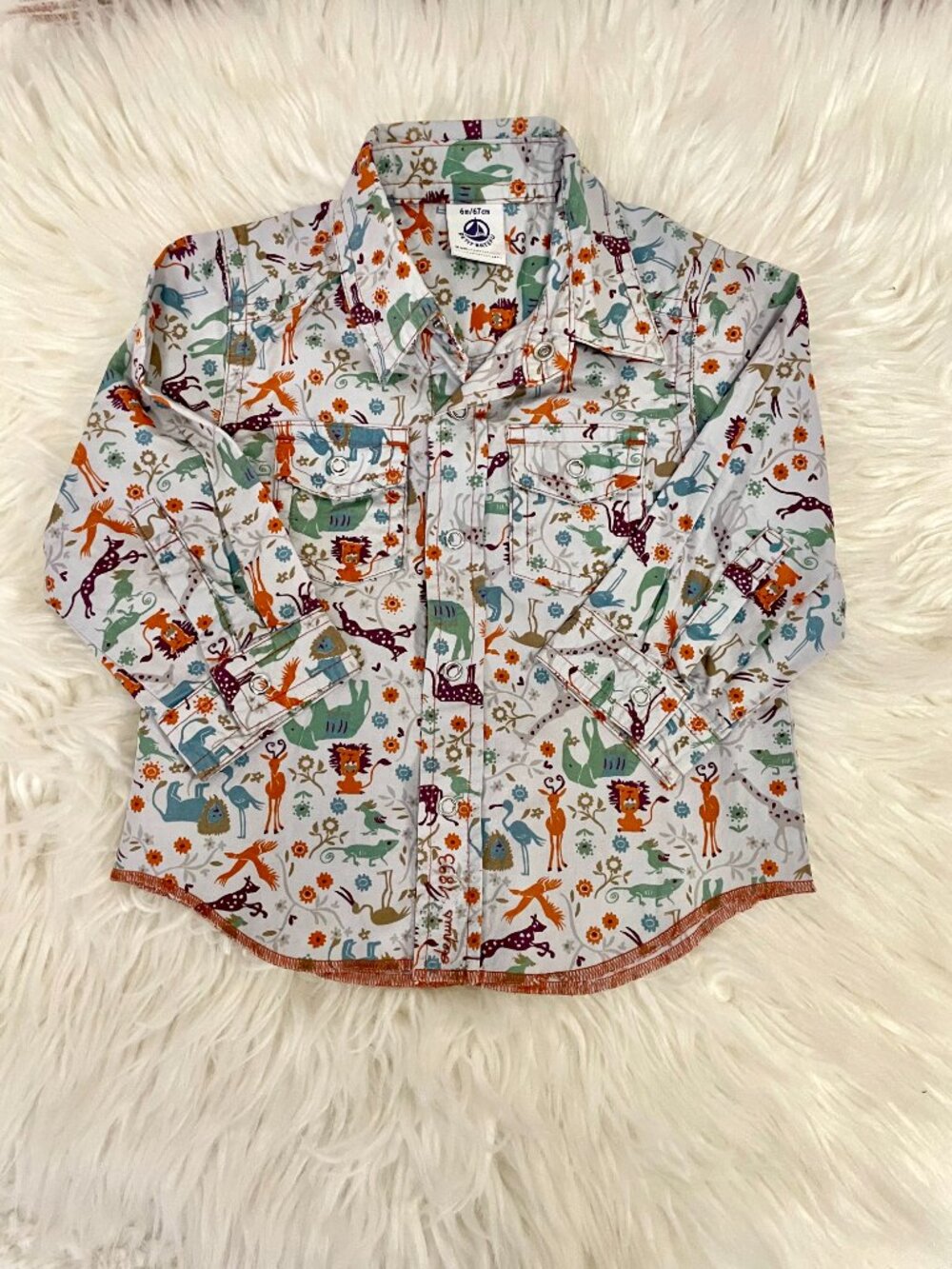 petite bateau safari print snap front shirt